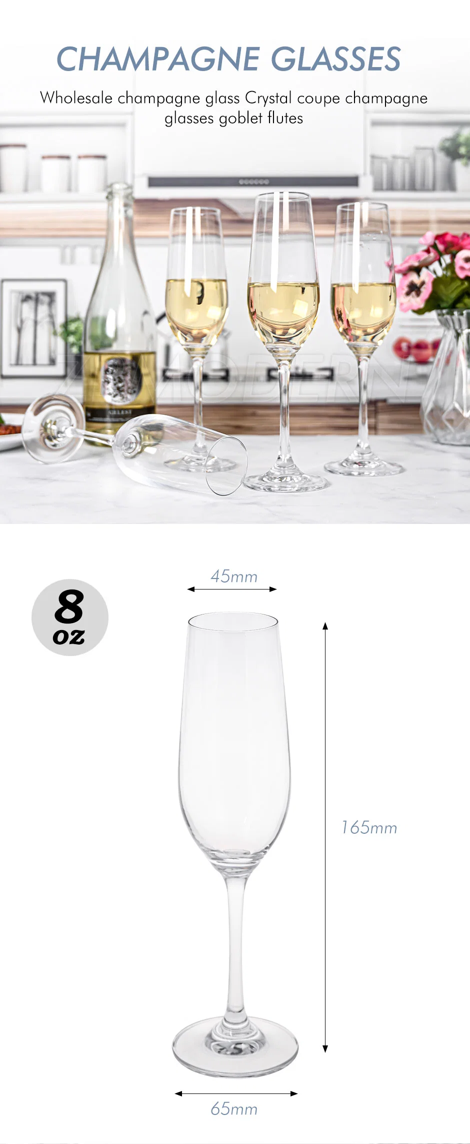 Wholesale Premium Thin Stem Rainbow Class Crystal Wedding Christmas Champagne Flutes