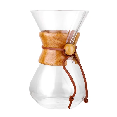 Macchina per il caffè manuale con gocciolatore con manicotto in vero legno per versare sopra la caffettiera, caraffa e caffettiera in vetro borosilicato