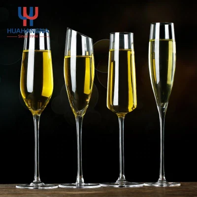 Flauti in vetro champagne con gambo colorato senza piombo per feste di matrimonio di dimensioni diverse con logo personalizzato fantasia all'ingrosso