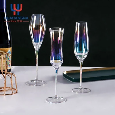 Flute da champagne di Natale in cristallo colorato arcobaleno con stelo sottile fatti a mano all'ingrosso