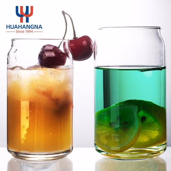 Nuovo stile lattina di birra da 16 Oz con coperchio in bambù e cannuccia di vetro utilizzata per frullati di tazze di caffè ghiacciato, tè, whisky, acqua